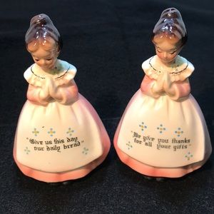 Vintage Enesco Pink Prayer Lady Salt & Pepper Shkr